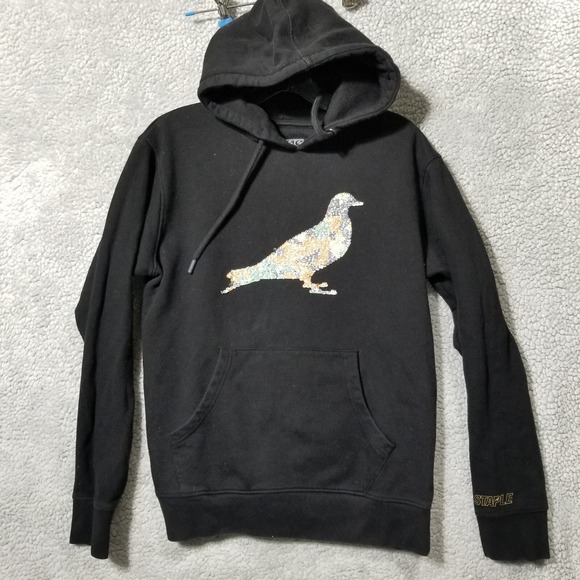 Staple Pigeon Hoodie Mens Small Black Pullover‎ Sequin Hooded Sweatshirt - Picture 1 of 11